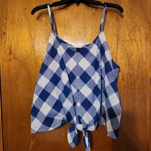 NWOT Blue and white midriff spaghetti strapped tank with front tie